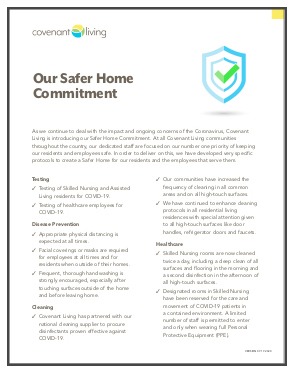 Our Safer Home Commitment  Covenant Living Communities